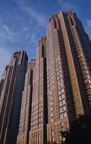 JAPAN, Honshu, Tokyo, Angled view looking up at the Metropolitan Government Office