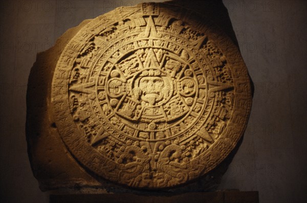 MEXICO, Mexico City, Twenty two ton Aztec calender stone in the National Anthropological Museum.