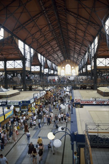 HUNGARY, Budapest, Busy interior of Central Market Hall.