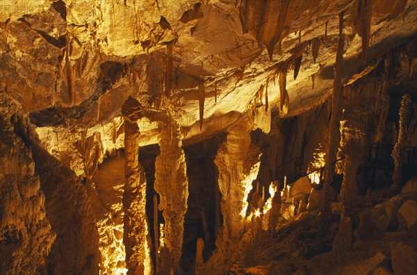 MALAYSIA, Sarawak, Gunung Mulu National Park, Deer Cave interior with stalactites and stalagmites.