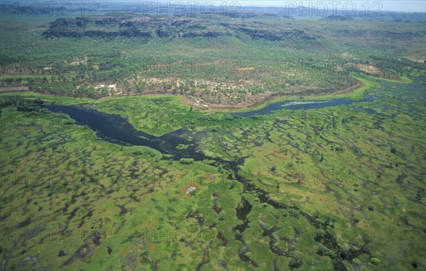AUSTRALIA, Northern Territory, East Alligator River, Wetlands on floodplain of East Alligator River that form the border between Arnhemland and Kakadu National Park.