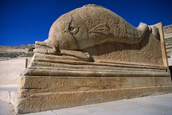 LIBYA, Tripolitania, Sabratha, Theatre.  Dolphin sculpture.