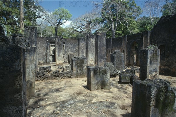 KENYA, Malindi, Gedi, Interior of the 15th Century mosque ruins