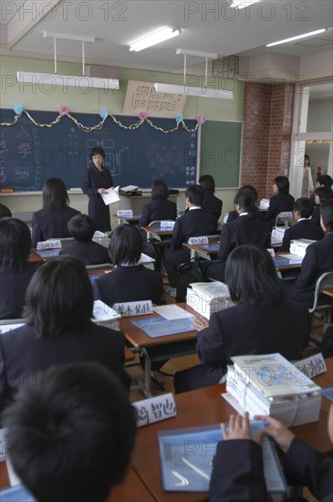 JAPAN, Chiba, Tako, "First day of class for first year students aged 12 and 13 years old, at Tako Junior High School"