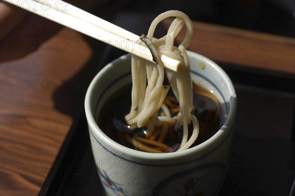 JAPAN, Chiba, Tako, """zaru soba"" cold buckwheat noodles, dipped in ""tsuyu"" soy sauce-based broth"