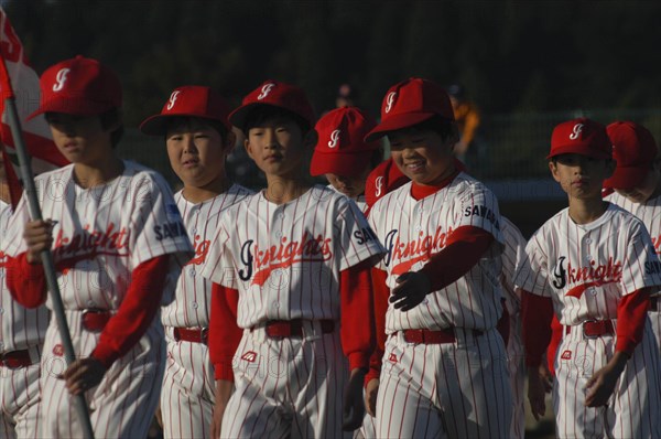 JAPAN, Chiba, Tako, "The Sawara Junior Knights parade in as part of a tournament opening ceremony 8 - 12 years old , 3rd to 6th grade"
