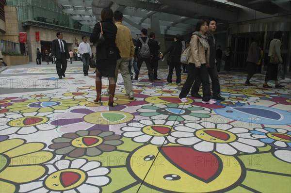 JAPAN, Honshu, Tokyo, Roppongi Ark Hills. Ark Tower shopping area with Takashi Murakami art on the pavement