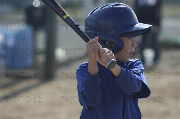 JAPAN, Chiba, Tako, "Kazuma Kikawa, 12 year old 6th grader, bats for Toujou Shonen Yakyu Club, little league baseball"