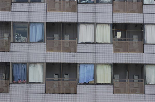 JAPAN, Honshu, Tokyo, Sekiya. Close up view of a condominium