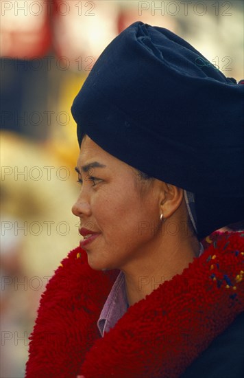 THAILAND, Chiang Mai, Portrait of a Iu Mien woman in traditional attire