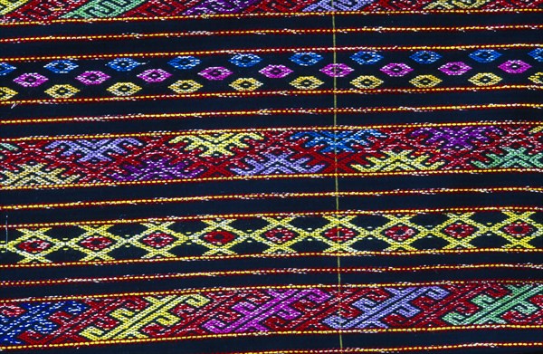 MYANMAR, Kachin State, Myitkyina, Close up detail of a Lacid womans sarong which is traditional Kachin attire
