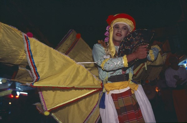 THAILAND, Chiang Mai, Male Peacock dancer performing traditional Shan-Burmese dance in the Loi Krathong parade