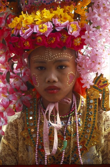 THAILAND, Chiang Mai, Shan Poi San Long. Crystal Children ceremony with portrait of Luk Kaeo in costume at Wat Pa Pao