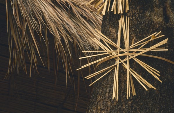 THAILAND, Chiang Mai Province, Da Leh, Akha village. Bamboo taboo sign used to drive out spirits and prevent their return