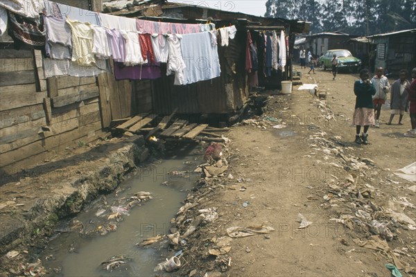 KENYA, Nairobi, "Village One, Mathare Valley.  Children living in squalid and dangerous slum area without sanitation."