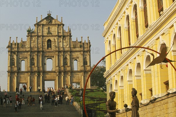 CHINA, Macau, Church of St Paul 1602-1637.  Only the facade and steps remain after a fire in 1835 destroyed the remainder of the building.