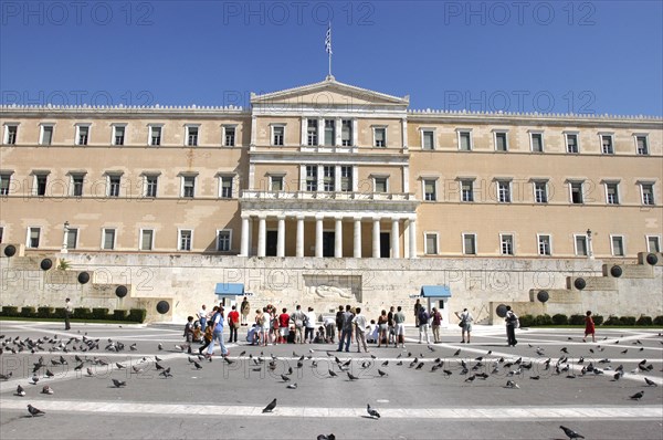 GREECE, Athens, Facade of the Parliament building seen from Syntagma Square courtyard