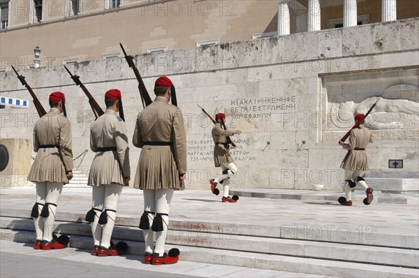 GREECE, Athens, Evzones aka Ceremonial Guards at the Parliament building