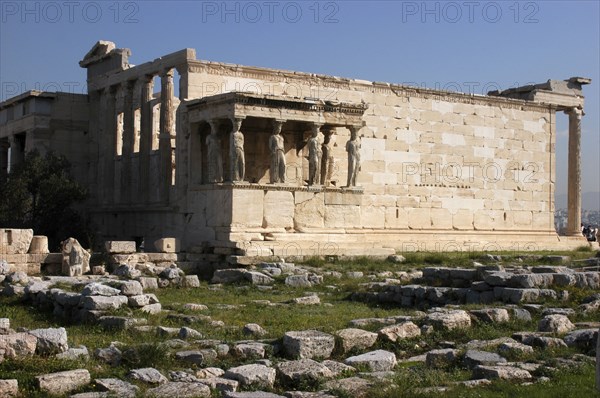 GREECE, Athens, Acropolis. Caryatids that support the southern portico of the Erechtheion