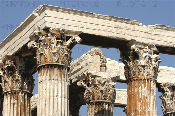 GREECE, Athens, Column details of the Temple of Olympian Zeus built between 6th century BC and 131 AD.