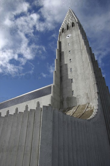 ICELAND, Reykjavik, Hallgrimskirkja designed to resemble a mountain of basaltic lava