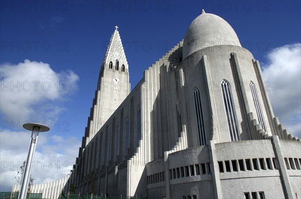 ICELAND, Reykjavik, Hallgrimskirkja designed to resemble a mountain of basaltic lava