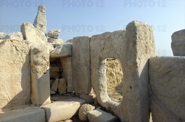 MALTA, Hagar Qim, Ruined chamber of the temple constructed of huge limestone slabs dating from circa 3000BC