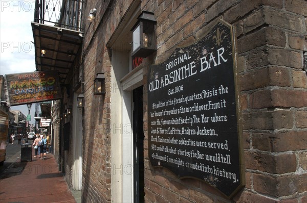 USA, Louisiana, New Orleans, French Quarter. Sign on the wall outside the Original Old Absinthe Bar