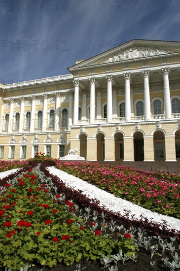 RUSSIA, St Petersburg, Mikhailovsky Palace now the Russian Museum with flowerbeds in the foreground