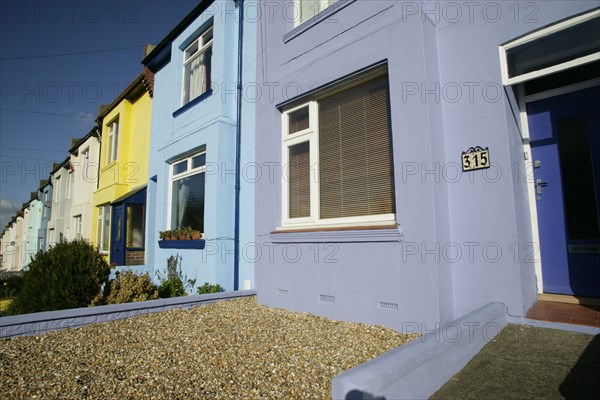 ENGLAND, East Sussex, Brighton, Brightly coloured terraced houses on Bear Road