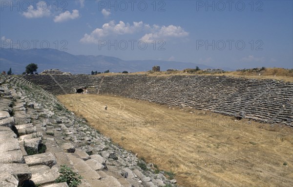 TURKEY, Anatolia, Aphrodisias, "View over the ancient Greek Stadium ruins dating from 6th Century BC which seated approx 30,000"