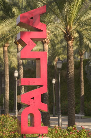 SPAIN, Balearic Islands, Majorca , The sculpture 'Palma' by Josep Llambias 1999 on Passeig de Sagrera in Palma de Mallorca.