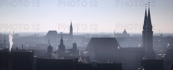 GERMANY, Bavaria, Nuremberg, Winter city skyline from the Kaiserburg.