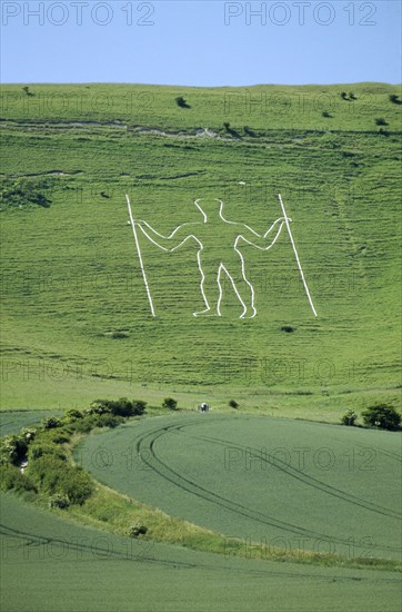 ENGLAND, East Sussex, Wilmington, The Longman figure carved into the hillside