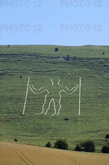ENGLAND, East Sussex, Wilmington, The Longman figure carved into the hillside