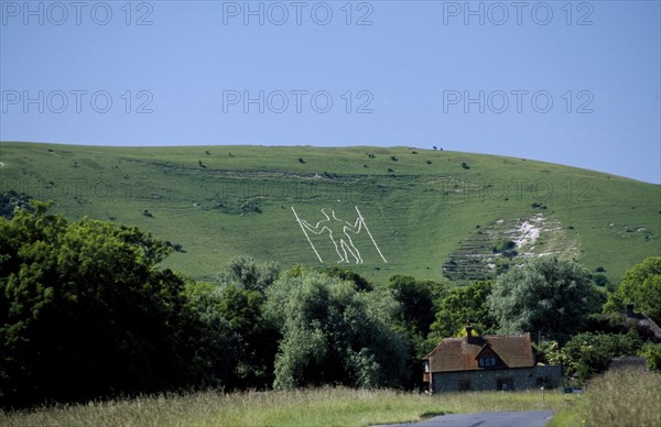 ENGLAND, East Sussex, Wilmington, The Longman figure carved into the hillside