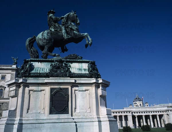 AUSTRIA, Vienna, Hofburg Royal Palace. Heroes Square with equestrian Monument to Prince Eugen of Savoy