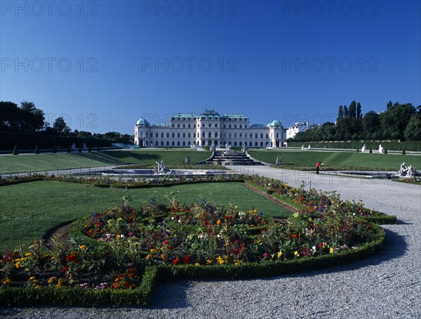 AUSTRIA, Vienna, Upper Belveder Palace seen from formal French style gardens