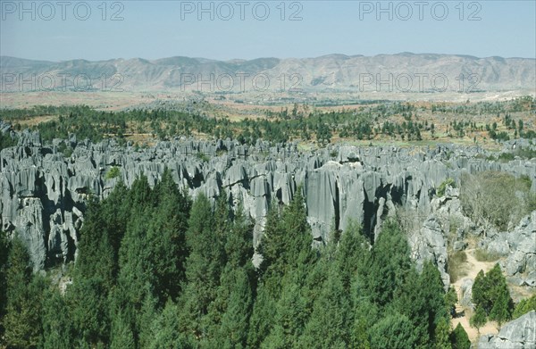 CHINA, Yunnan Province, Stone Forest, Landscape of eroded limestone pillars.