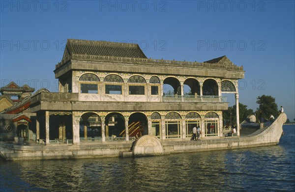 CHINA, Hebei, Beijing, The Summer Palace. The Marble Boat on Kunming Lake.