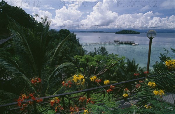 MALAYSIA, Borneo, Sabah, "View from Pulau Manukan to Pulau Mamutik, islands in Tunku Abdul Rahman Park offshore of Kota Kinabalu."