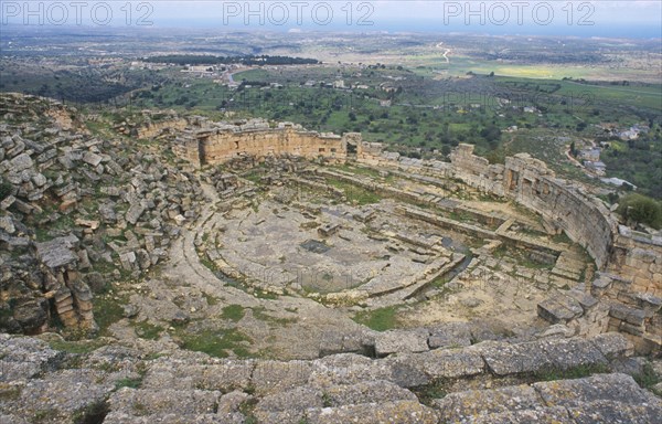 LIBYA, Cyrene, View over the Greek theater ruins dating from the 6th century BC from the upper steps
