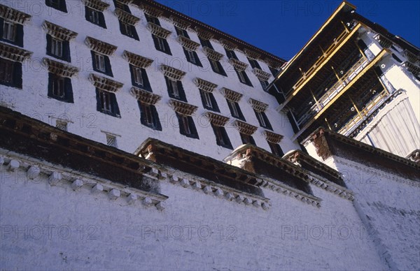 TIBET, Lhasa, "The Potala Palace, former winter residence of the Dalai Lama.  Part view of exterior."