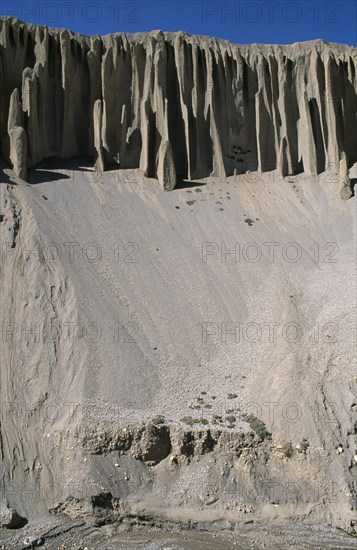 NEPAL, Mustang, Yara, Eroded cliffs creating organ pipe effect.