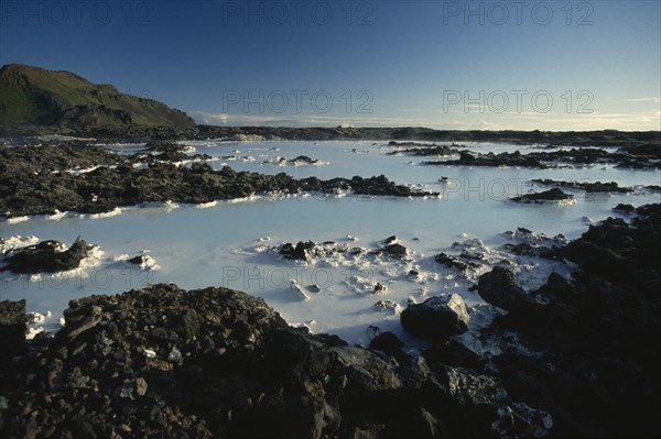 ICELAND, Gullbringu, Reykjanes Peninsula, Hot waters and mineral deposits of the Blue Lagoon at Svartsengi geo thermal power station.