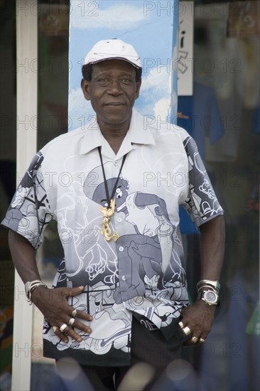 WEST INDIES, St Vincent & The Grenadines, Union Island, Easterval Easter Carnival musician before a performance in Clifton