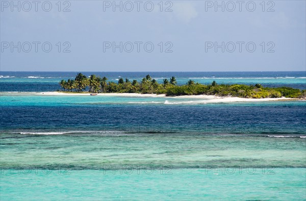 WEST INDIES, St Vincent & The Grenadines, Tobago Cays, Petit Tobac island with tourists on the beach