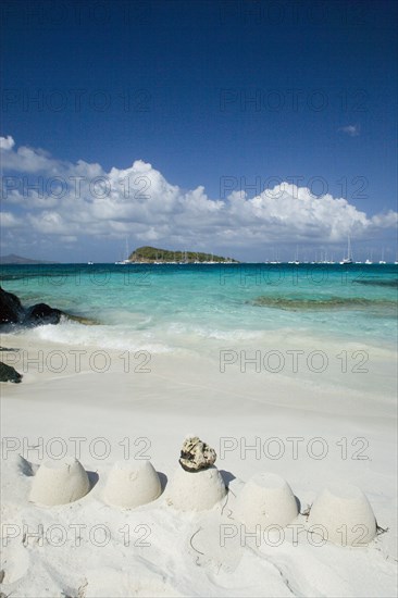 WEST INDIES, St Vincent & The Grenadines, Tobago Cays, Sandcastles on the beach of Jamesby Island
