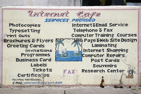 WEST INDIES, St Vincent & The Grenadines, Union Island, Internet cafe sign in Clifton