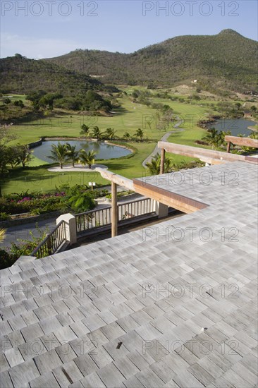 WEST INDIES, St Vincent & The Grenadines, Canouan, The Trump International Golf Course from the clubhouse at Raffles Resort